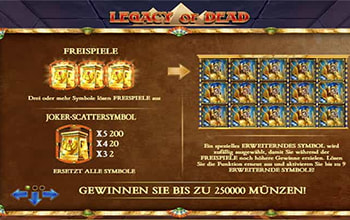 Legacy of Dead Spiele